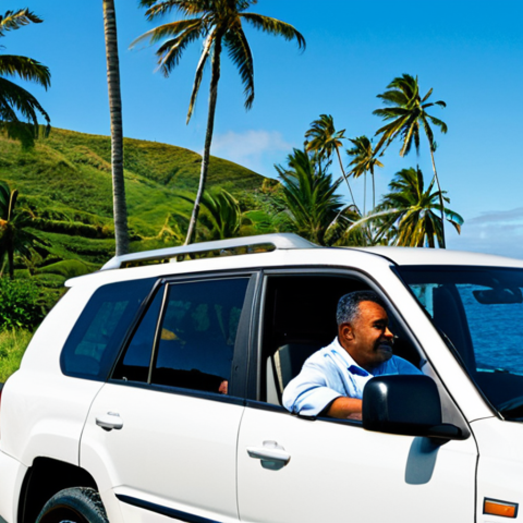 피지에서 자동차 렌트하는 법 - **

"A family driving a white SUV along a scenic coastal road in Fiji, fully clothed, safe for work,...
