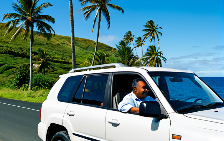 피지에서 자동차 렌트하는 법 - **

"A family driving a white SUV along a scenic coastal road in Fiji, fully clothed, safe for work,...