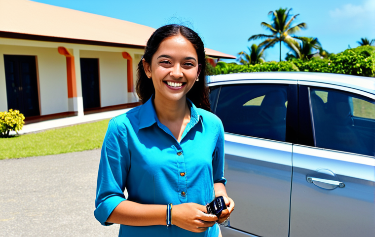 피지에서 자동차 렌트하는 법 - **

"A professional tourist couple, fully clothed, standing next to a rented compact car at Nadi Int...