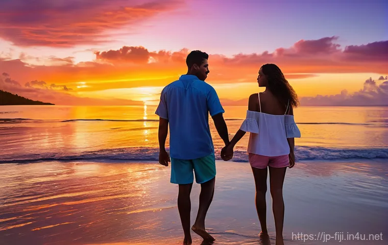 피지에서 한 달 살기 가이드 - **Prompt:** "A bustling and vibrant local market scene in Fiji. Colorful stalls are overflowing with...