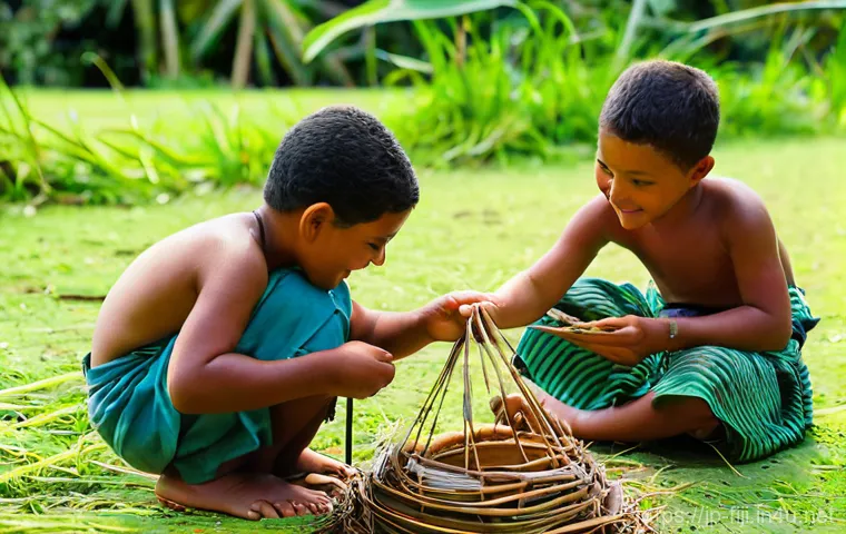 피지 전통 마을 체험 - **Prompt 2: Heartwarming Fijian Village Life and Traditional Cooking**
    "A heartwarming depiction...