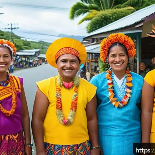 피지의 군사 쿠데타 역사 - A vibrant street scene in Fiji showcasing a diverse group of people representing indigenous iTaukei ...